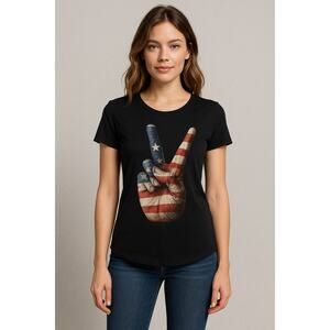 Vintage Grunge Americana Flag Peace Sign Graphic Tee Black T-Shirt M